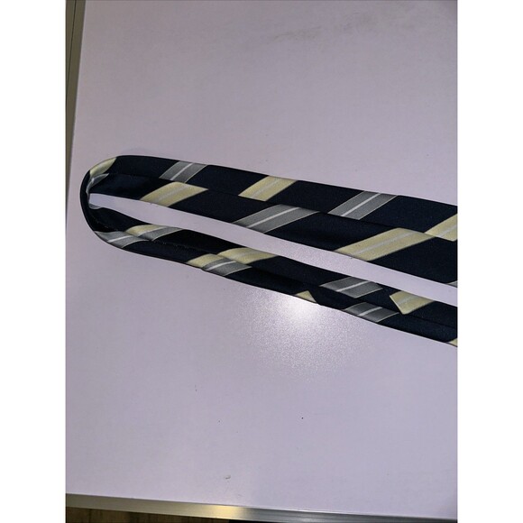 Ketch striped necktie Navy Blue Yellow And Grey RN 16484 (55L 3W) - Picture 11 of 12
